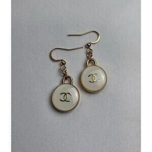 Chanel CC White Gold French Hook Earrings